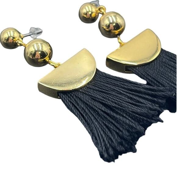 J. Crew Gold Tone Black Fringe Dangle Earrings - Picture 13 of 16